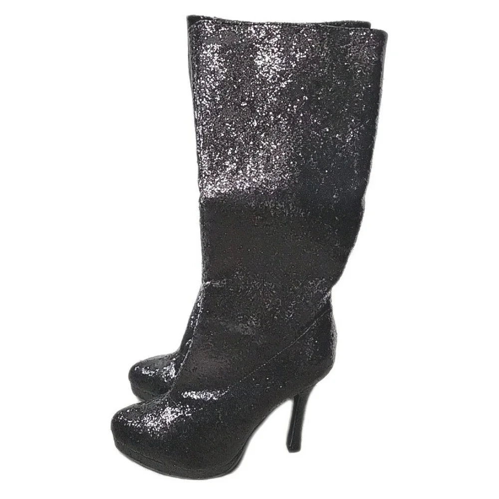 NWOB Women ELLIE Glitter Small Sequins Knee High Stilettos Heels SIZE 9